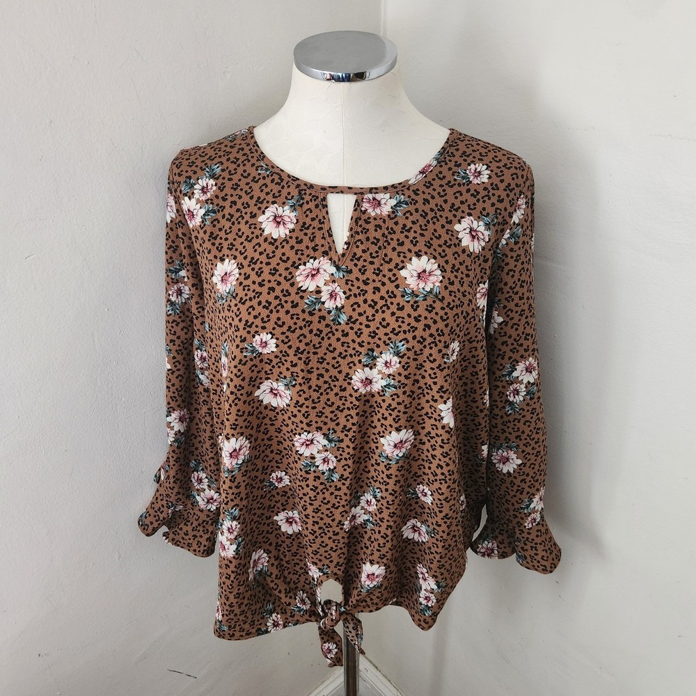 Poppi Animal Print Floral Blouse Women's Size Large